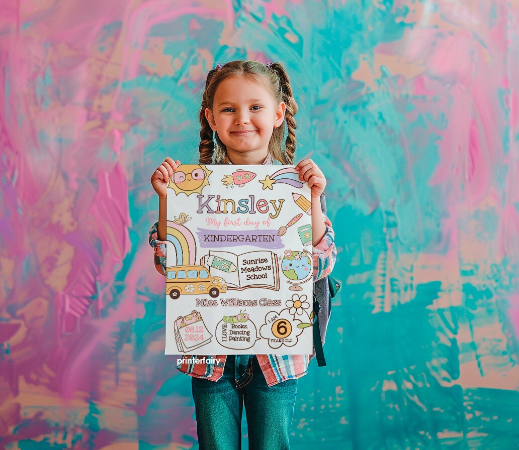 Editable First Day of School Sign, Back to School Photo Prop (Instant Download)