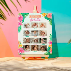 Luau 1st Birthday Photo Board, Tropical Party Stats Sign (Editable Template)