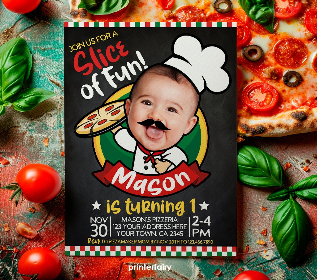 Personalized Pizza Birthday Invitation, Chef Party (Digital Download)