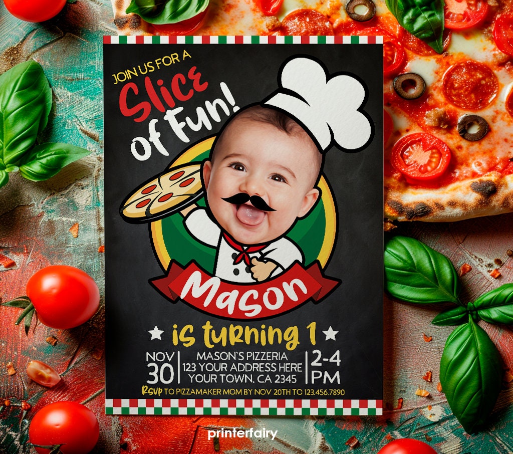 Pizza Party Custom Birthday Invitation with Photo for Any Age (Digital Download)