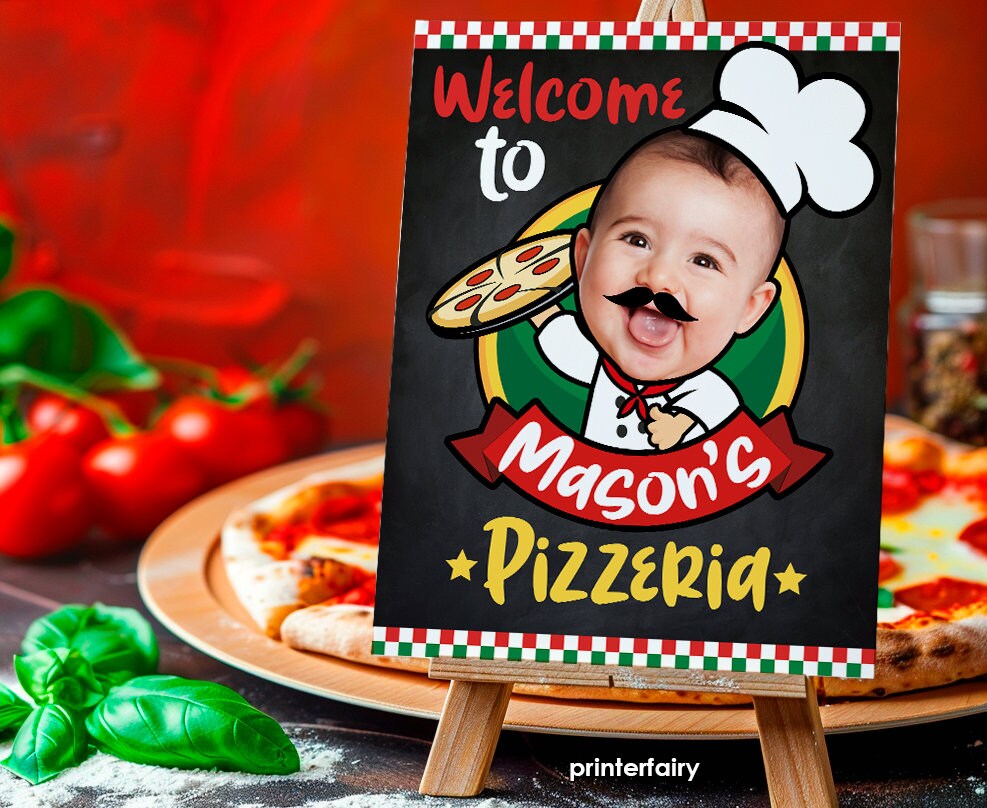 Pizza Party Welcome Sign Personalized with Photo for any age, Trattoria Decorations