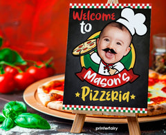Pizza Party Welcome Sign Personalized with Photo for any age, Trattoria Decorations