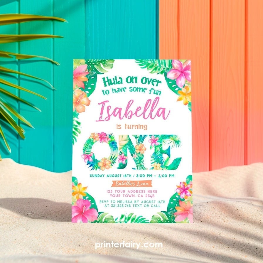 Editable Luau First Birthday Invitation, Tropical Floral Invite (Digital)