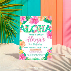 Editable Luau Birthday Invitation, Tropical Party Invite (Digital Item)