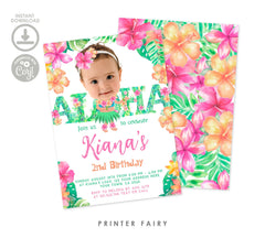 Editable Luau Birthday Invitation, Hawaiian Photo Template (Digital)