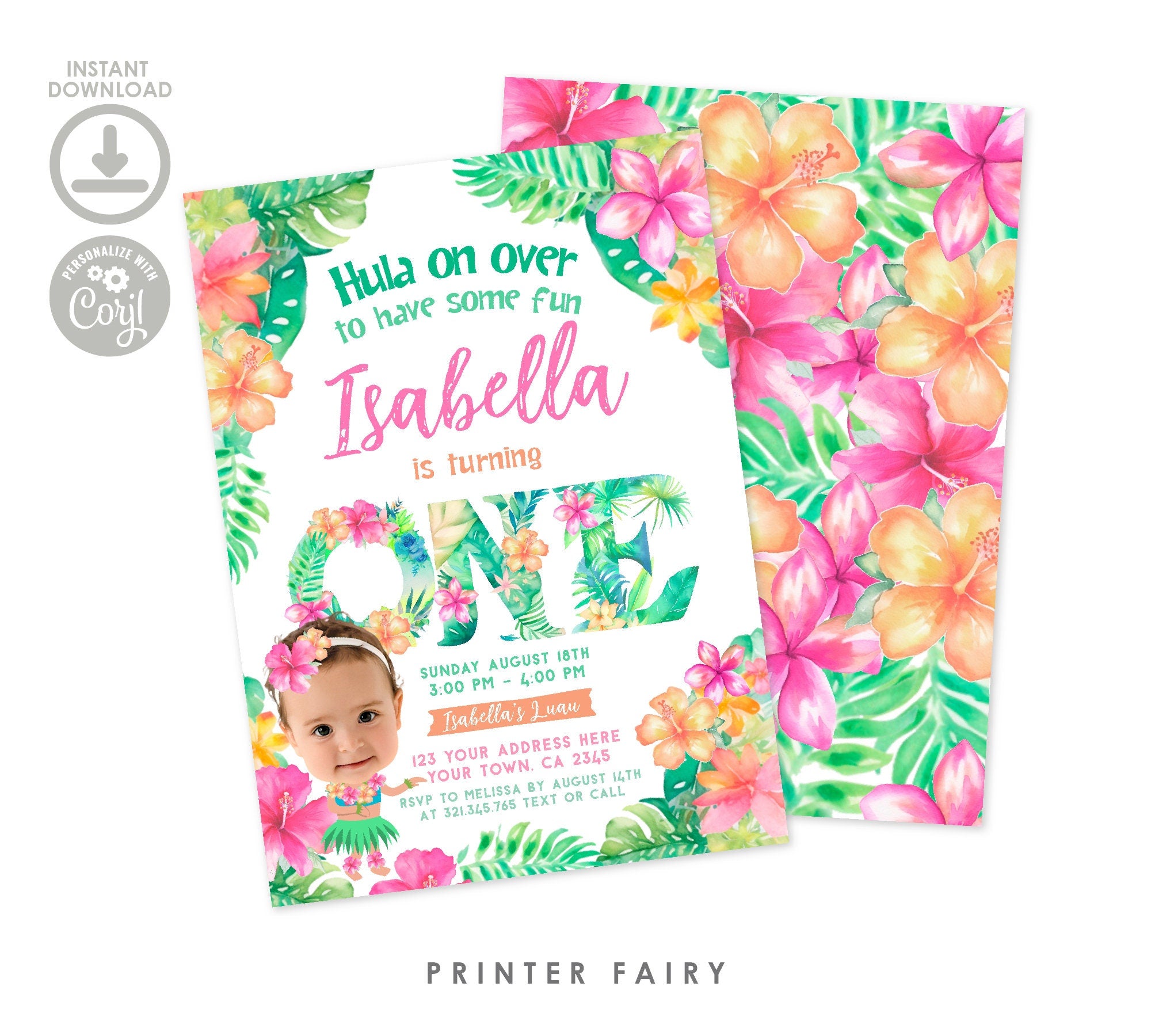 Luau Birthday Invitation, Tropical Hawaiian Party (Editable, Digital)