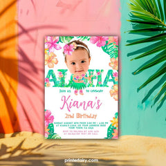 Editable Luau Birthday Invitation, Hawaiian Photo Template (Digital)