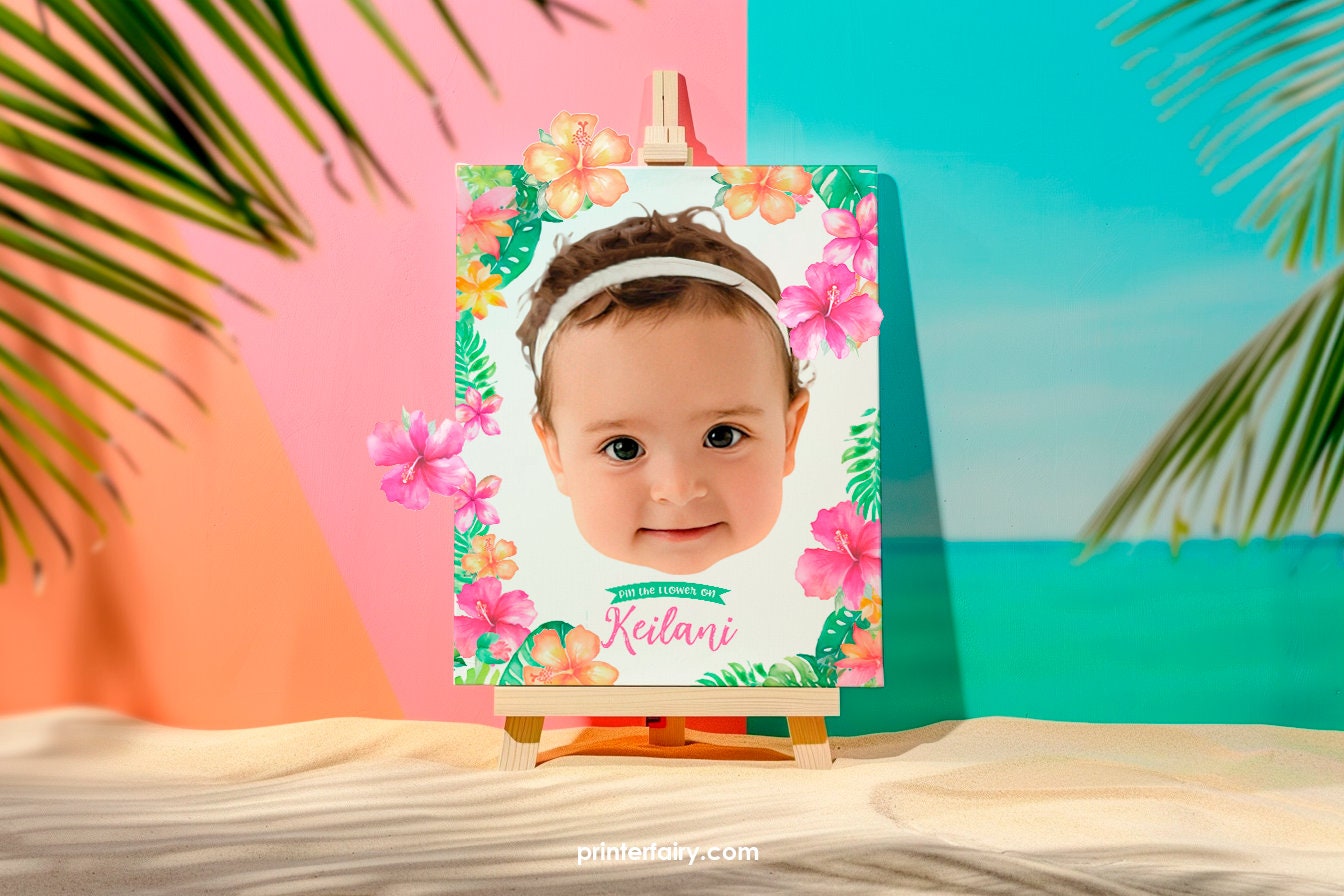 Personalized Pin the Flower Luau Game, Tropical Birthday (Digital Game)