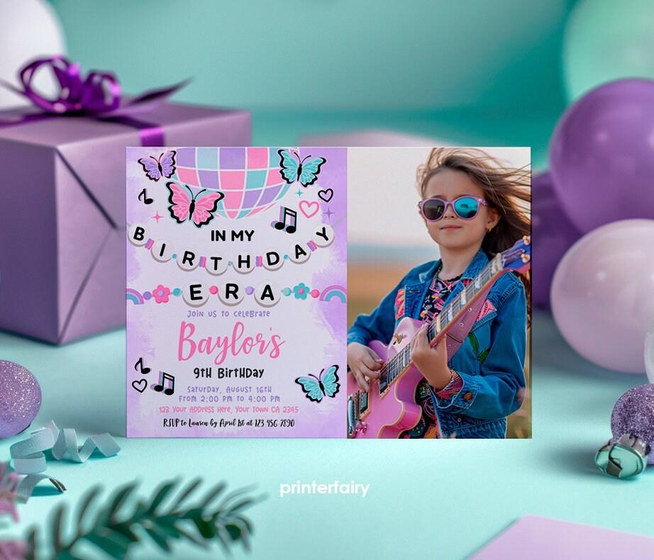 My Birthday Era Photo Invitation, Music Party, Friendship Bracelet Theme (Digital Download)
