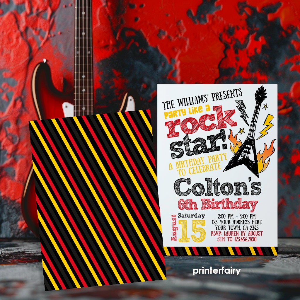 Rockstar Birthday Invitation, Editable Music Party, Guitar Theme (Instant Download)