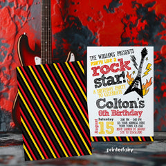 Rockstar Birthday Invitation, Editable Music Party, Guitar Theme (Instant Download)