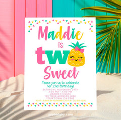 Pineapple 2nd Birthday Invitation, Editable Luau Party Invite (Digital Download)