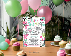 Two Wild Safari 2nd Birthday Invitation, Jungle Animals (Digital Download)