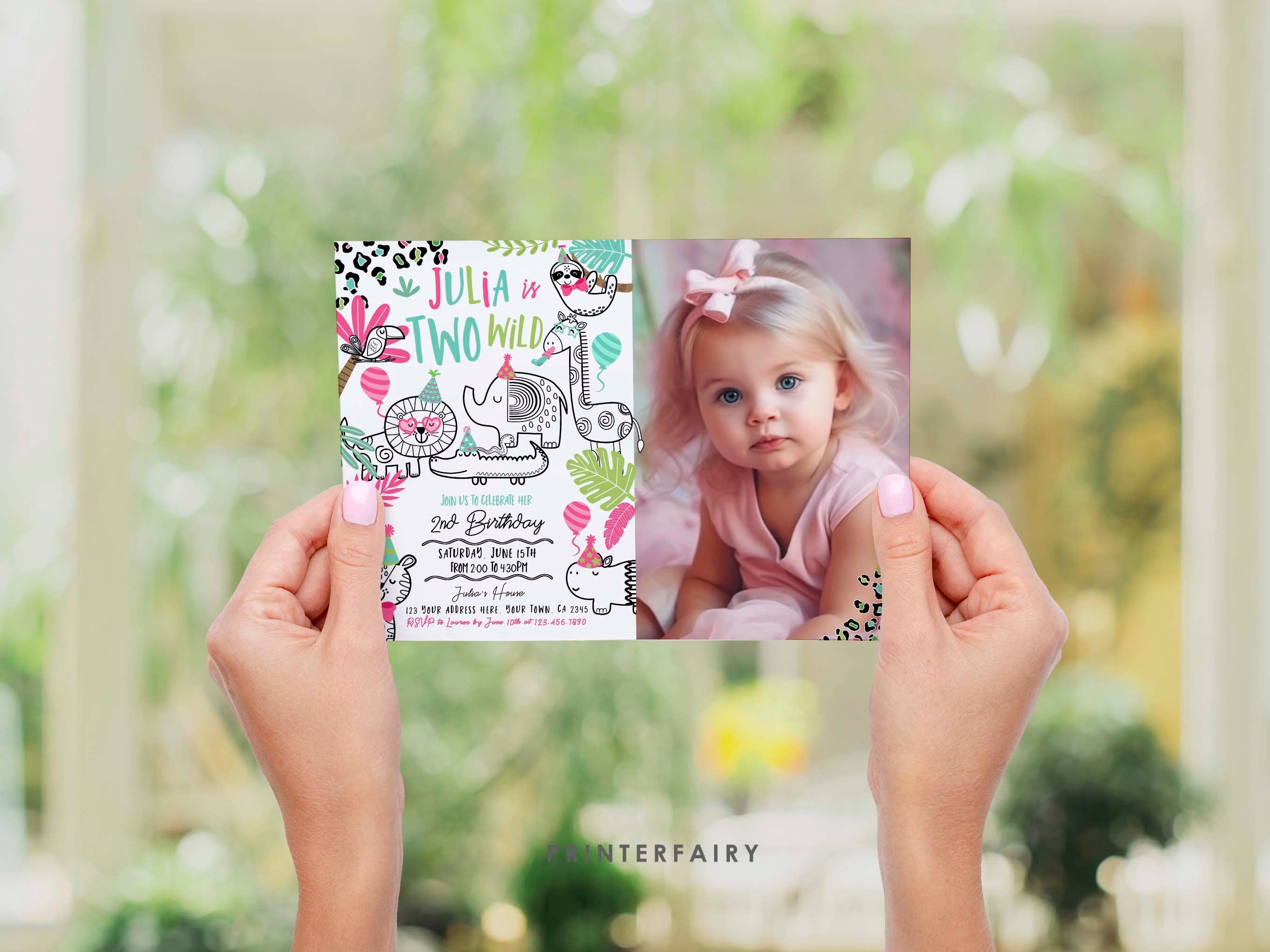 Two Wild Safari Birthday Invitation with Photo (Digital Download)