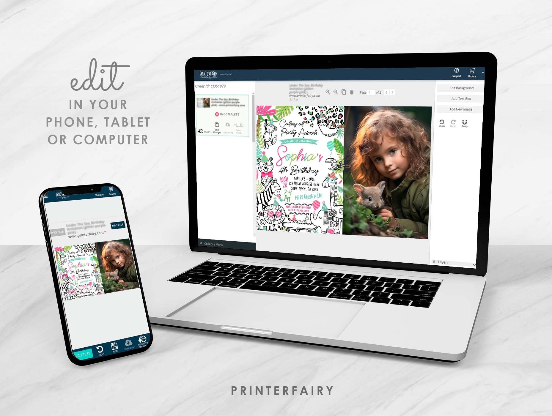 Safari Birthday Invitation, Jungle Animals, Photo, Editable (Digital Download)