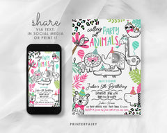 Jungle Animals Birthday Invitation, Safari Party, Editable (Digital Download)