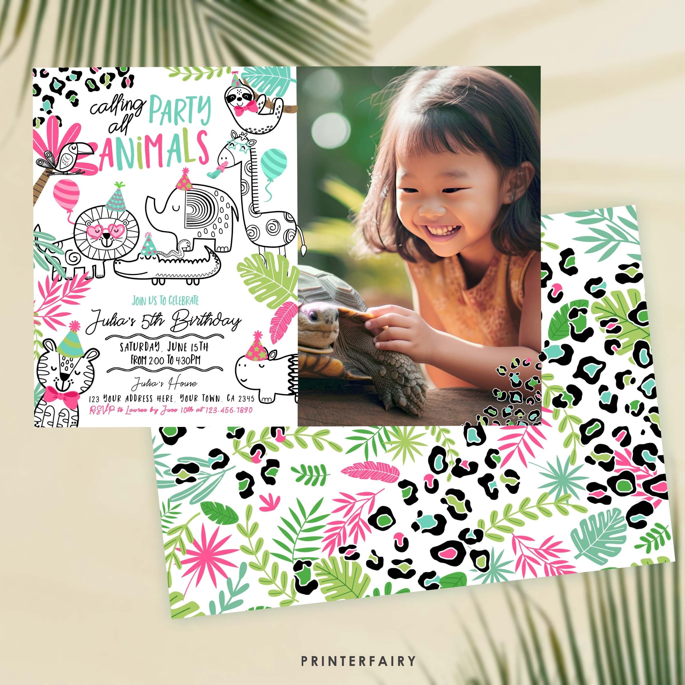 Jungle Animals Birthday Invitation with Photo (Digital Download)