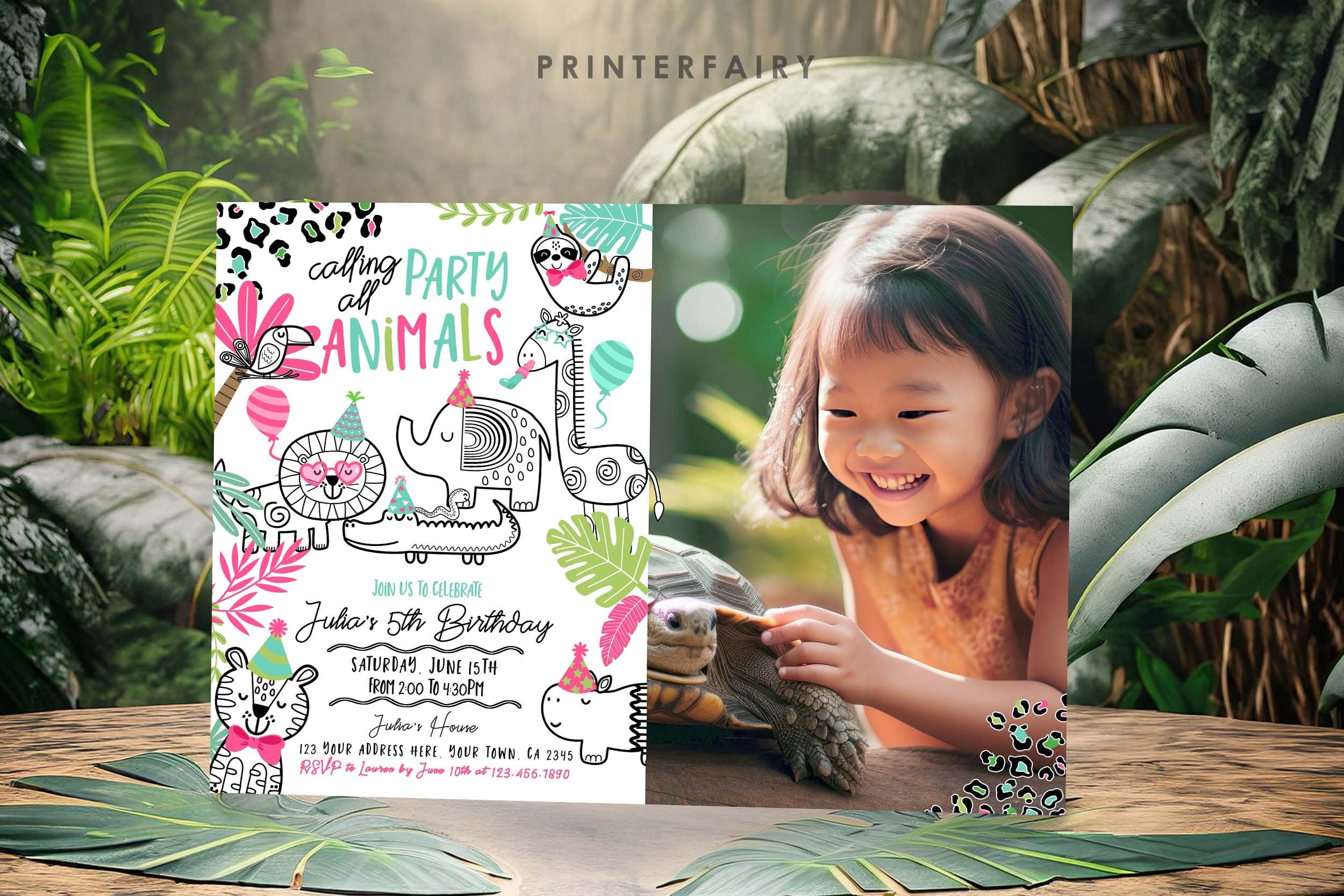 Jungle Animals Birthday Invitation with Photo (Digital Download)
