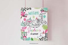 Wild One Welcome Sign, Jungle Animals Birthday (Instant Download)