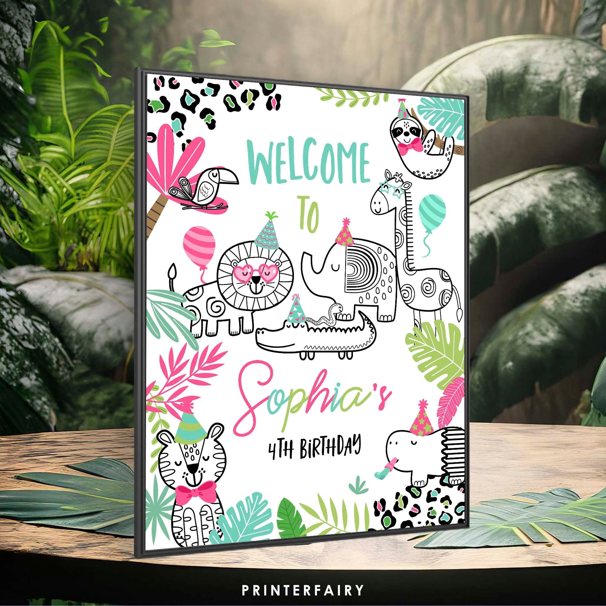 Wild One Welcome Sign, Jungle Animals Birthday (Instant Download)