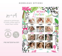 Wild One Birthday Photo Board, Jungle Animals (Instant Download)