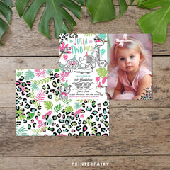 Two Wild Safari Birthday Invitation with Photo (Digital Download)