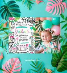 Safari Birthday Invitation, Jungle Animals, Photo, Editable (Digital Download)