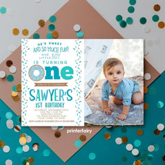Donut First Birthday Invitation Template with Photo (Digital Download)