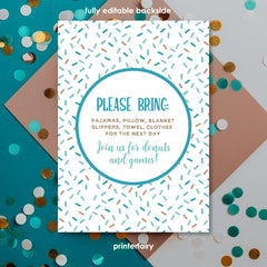 Donuts and Pajamas Birthday Invitation, Editable Donut Party (INSTANT DOWNLOAD)