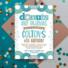 Donuts and Pajamas Birthday Invitation, Editable Donut Party (INSTANT DOWNLOAD)