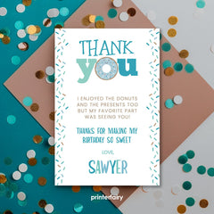 Donut Birthday Thank You Cards, Editable Template (Digital Download)