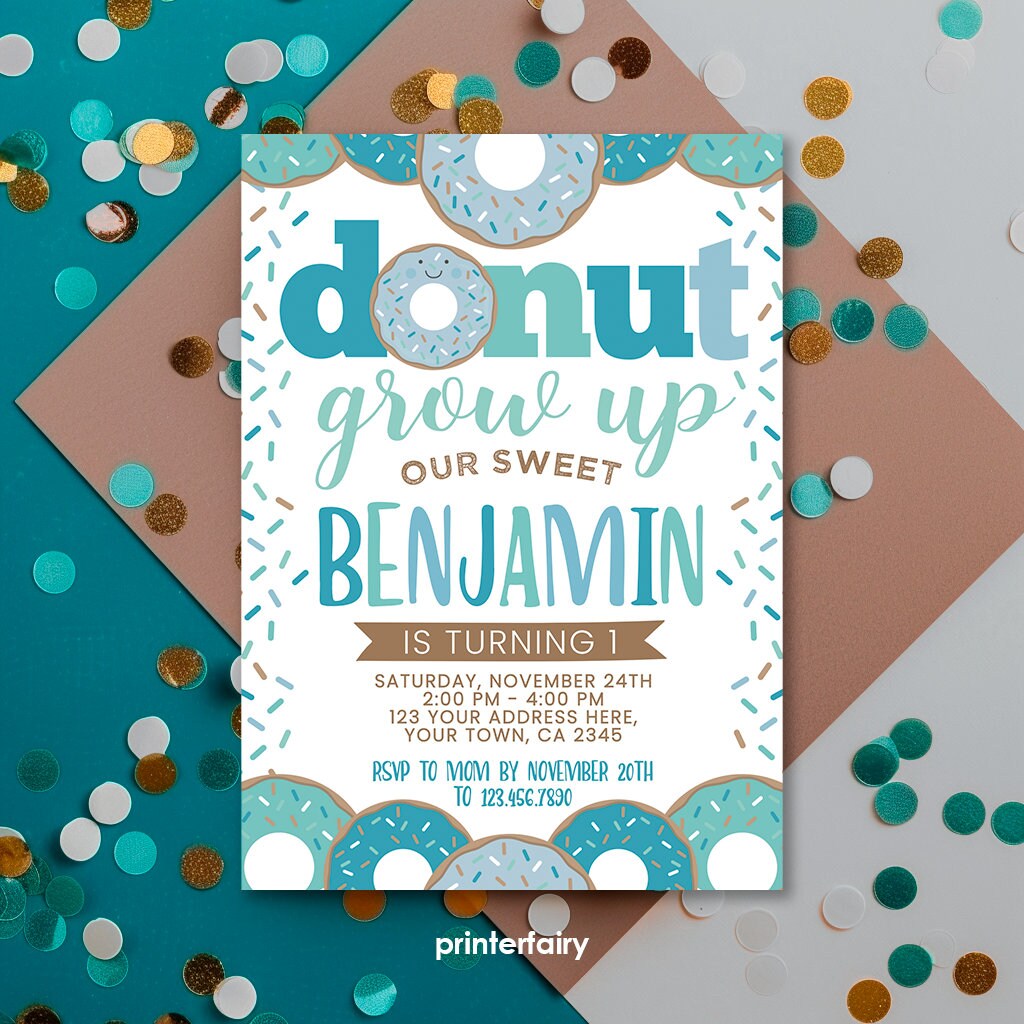 Donut Grow Up First Birthday Invitation, Boy Party (INSTANT DOWNLOAD)