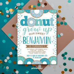 Donut Grow Up First Birthday Invitation, Boy Party (INSTANT DOWNLOAD)
