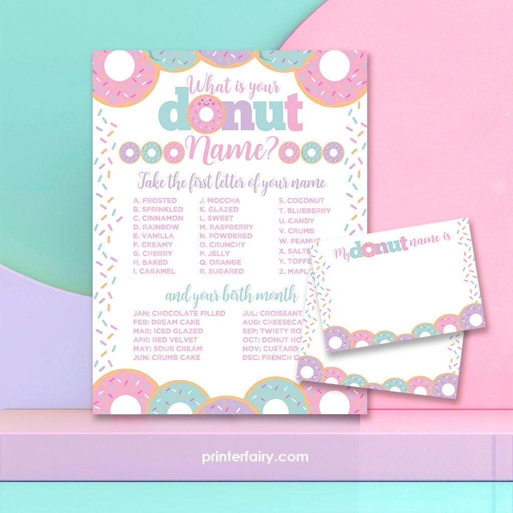 Donut Party Game, What's Your Donut Name, Birthday Printable (Digital Download)