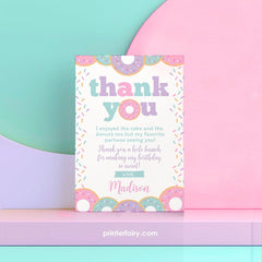 Donut Party Thank You Cards Editable Template, Instant Download