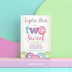 Donut 2nd Birthday Invitation Template, Two Sweet Invite (Instant Download)