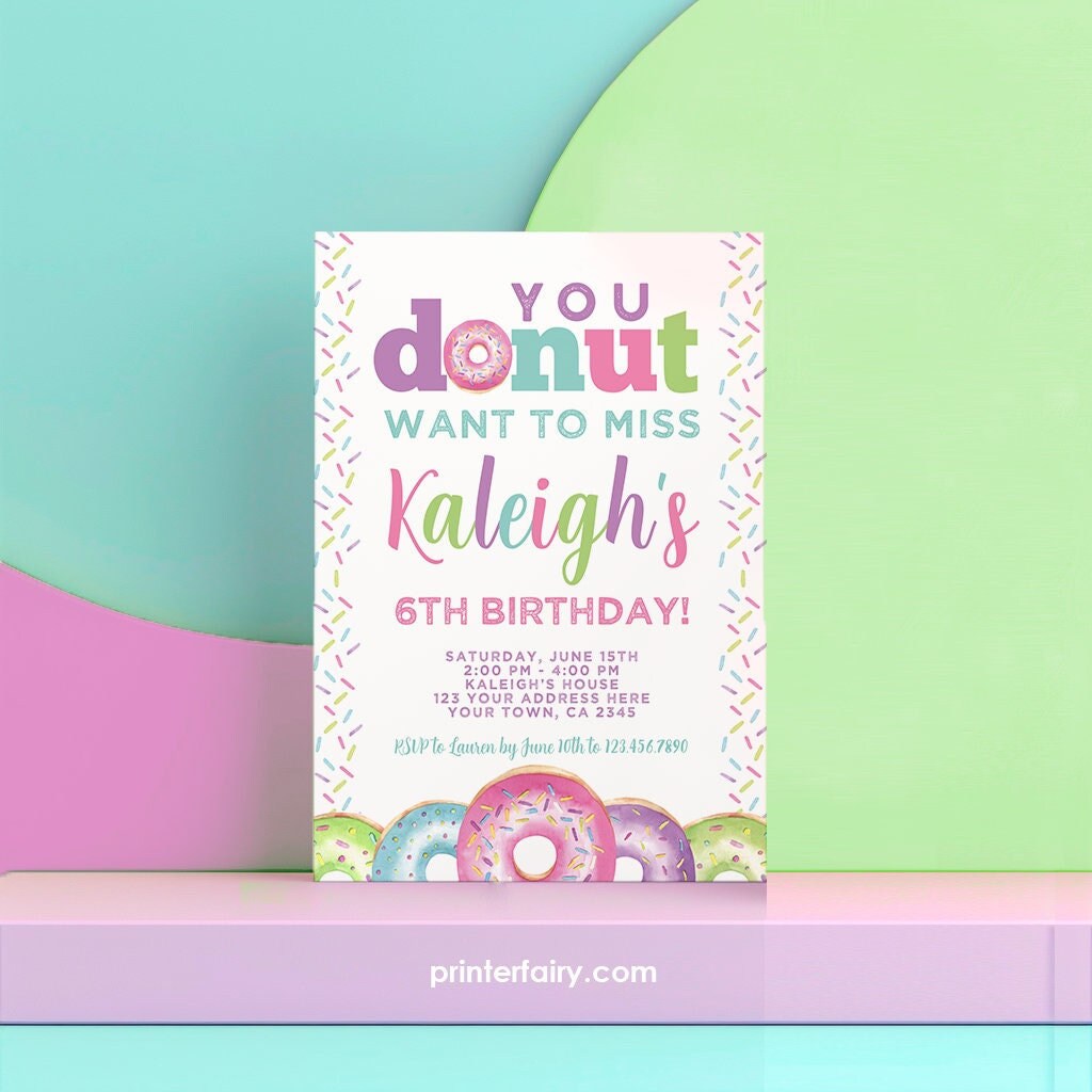 Donut Birthday Invitation, Sprinkles Party, Editable Template (Digital)