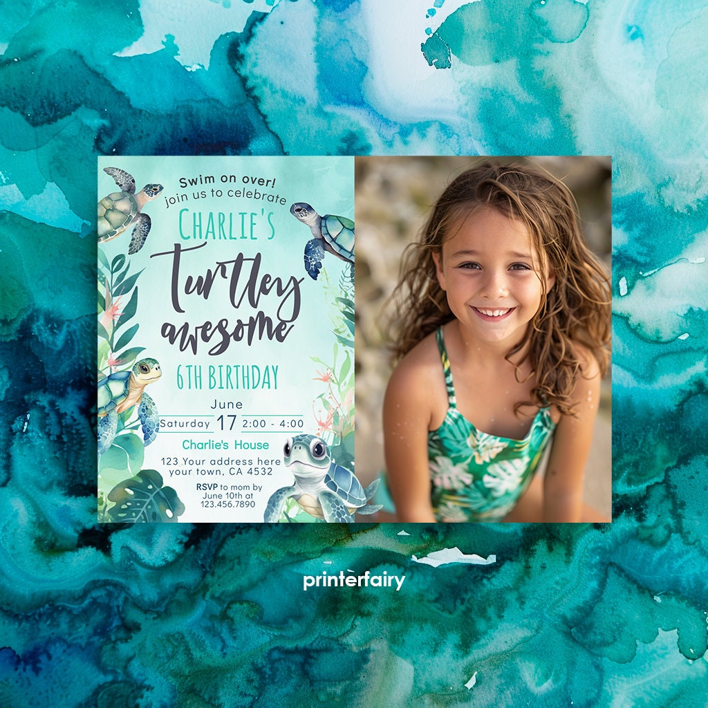Sea Turtle Birthday Invitation, Under The Sea Party (Editable Digital Template)