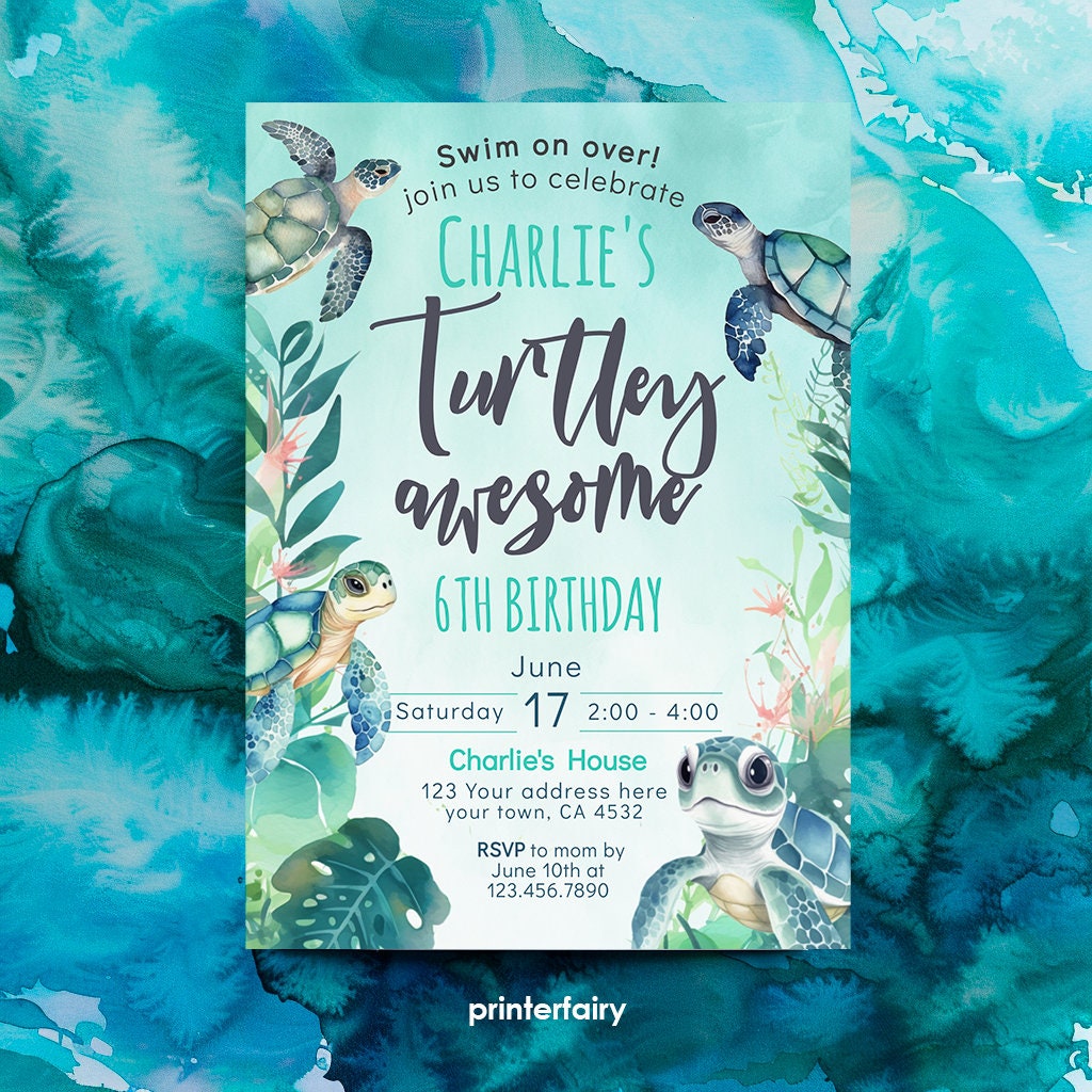 Sea Turtle Birthday Invitation, Under the Sea Party (Editable Digital Download)