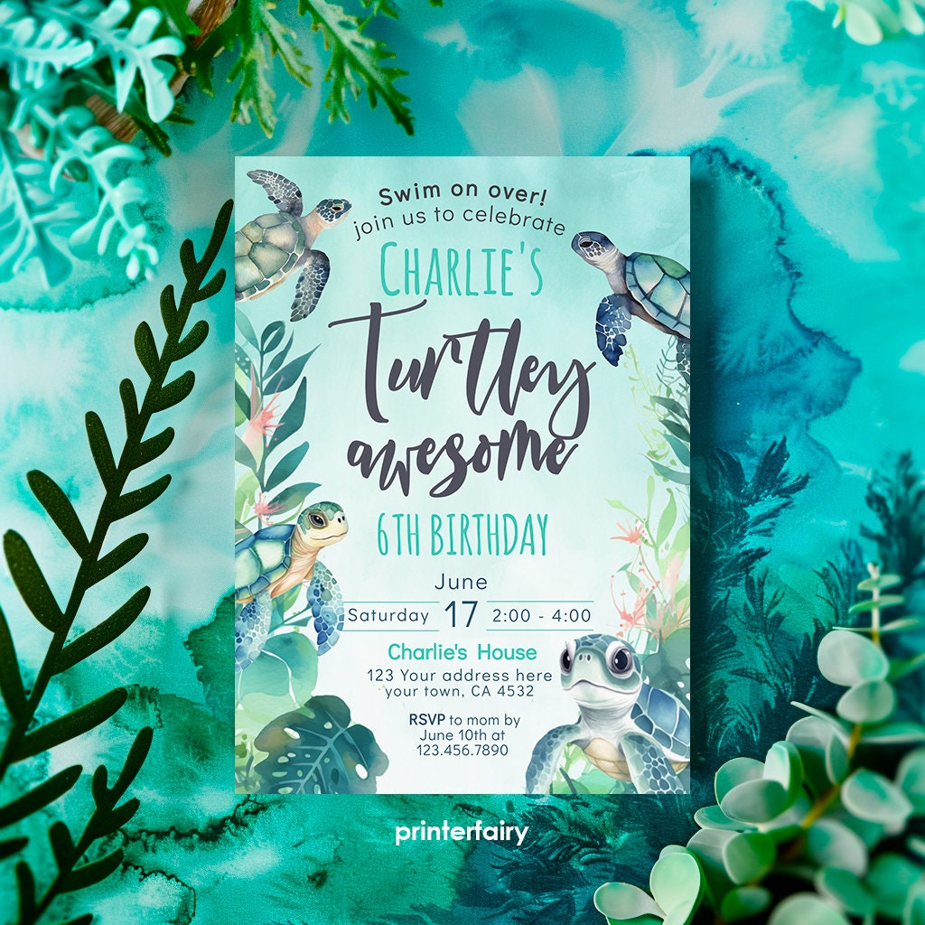 Sea Turtle Birthday Invitation, Under the Sea Party (Editable Digital Download)