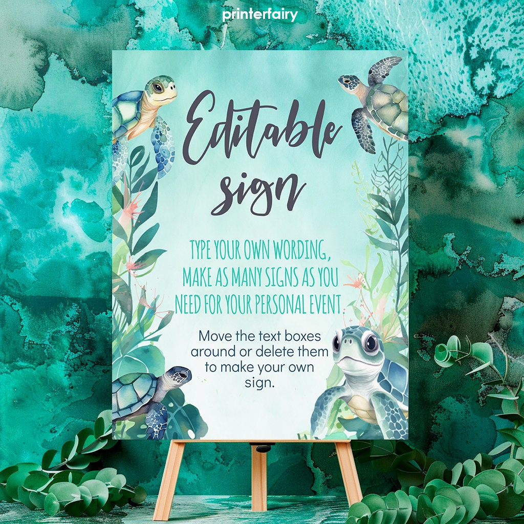 Sea Turtle Birthday Party Sign, Editable Template (Digital Download)