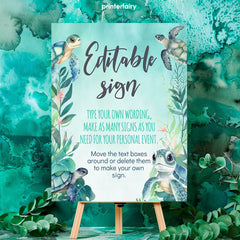 Sea Turtle Birthday Party Sign, Editable Template (Digital Download)