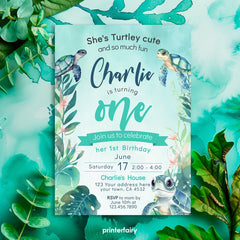 Sea Turtle 1st Birthday Invitation, Under The Sea Party (Editable Digital Template)