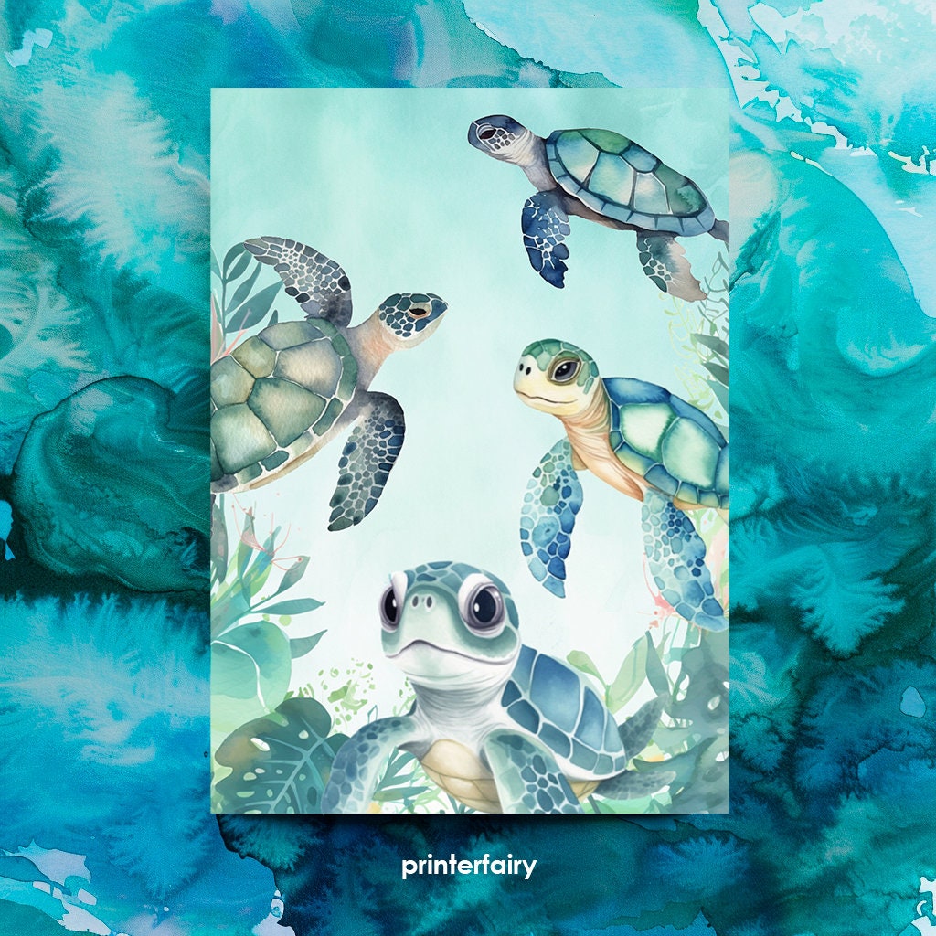 Sea Turtle 1st Birthday Invitation, Under The Sea Party (Editable Digital Template)