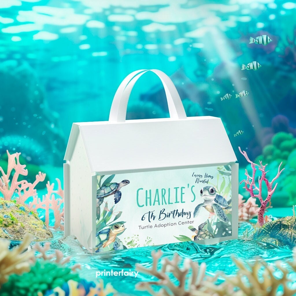 Sea Turtle Birthday Gable Box, Under The Sea Party Favor Template (Instant Download)