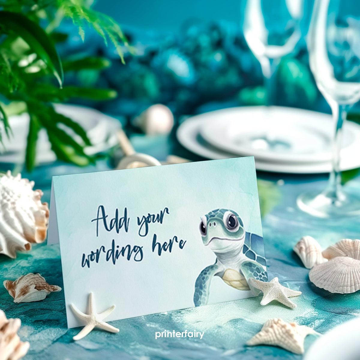 Sea Turtle Birthday Food Tents, Under The Sea Party Place Cards (Instant Download)