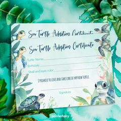 Sea Turtle Adoption Sign & Certificate, Under The Sea Party (Instant Download)