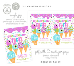 Eyescream Party Invitation, Retro Halloween, Ice Cream (Editable, Instant Download)
