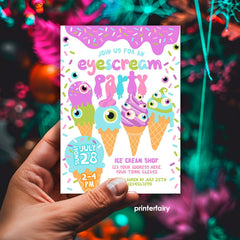 Eyescream Party Invitation, Retro Halloween, Ice Cream (Editable, Instant Download)