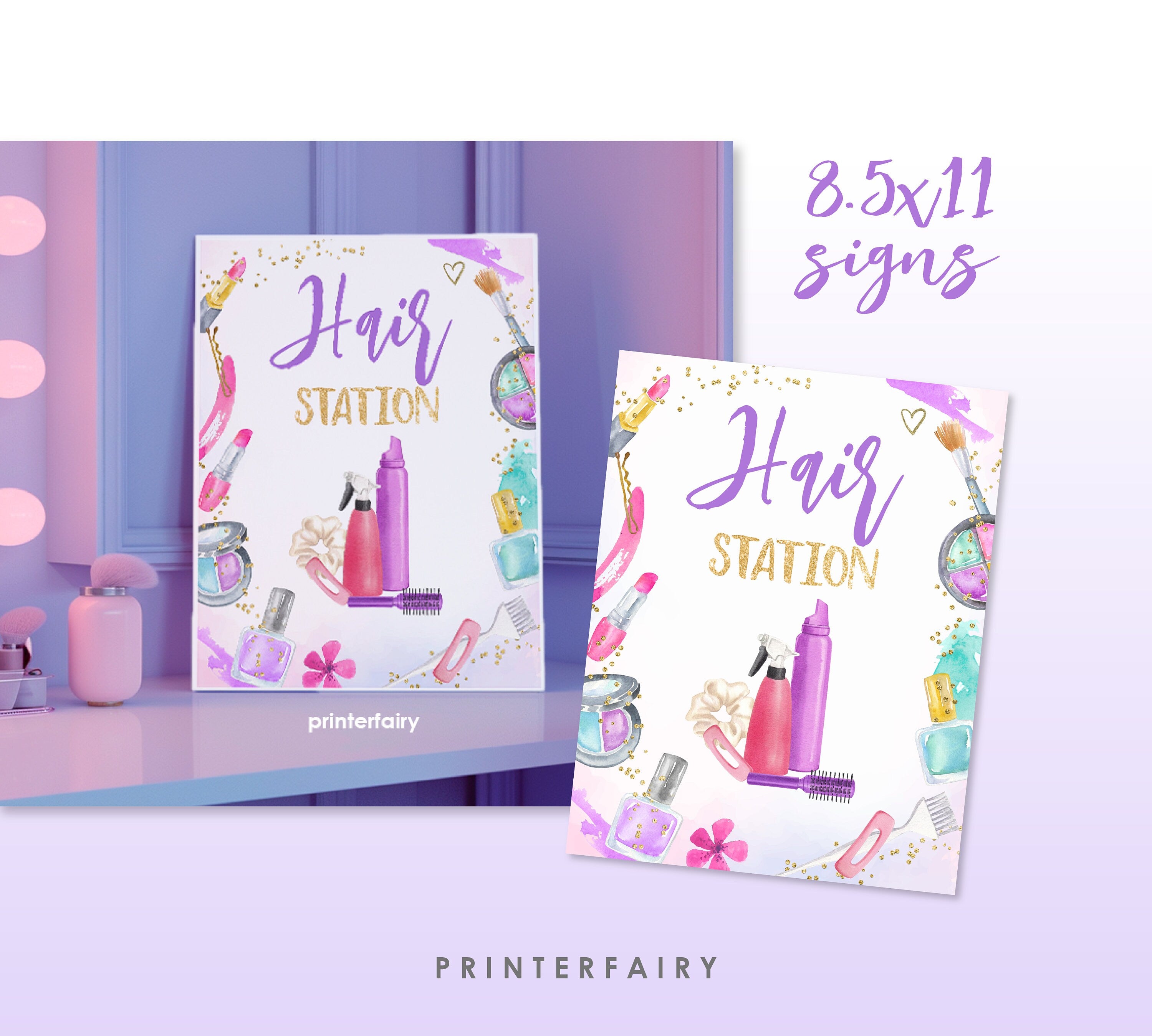Spa Party Activities Sign Bundle, Relax, Manicure, Pedicure, Makeup, Hair Stations (Instant Download)